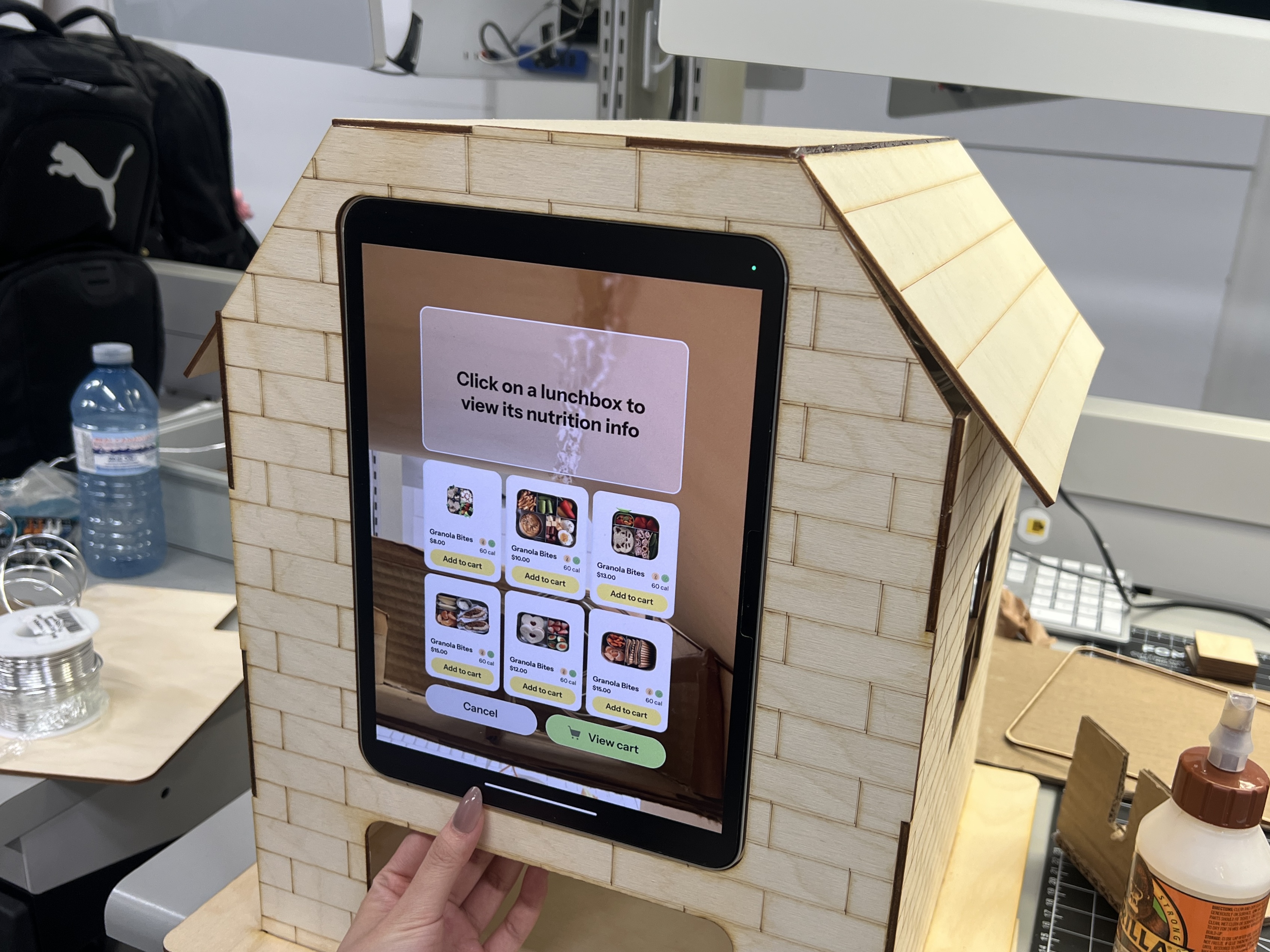Final prototype interaction testing with the full UI flow on screen.